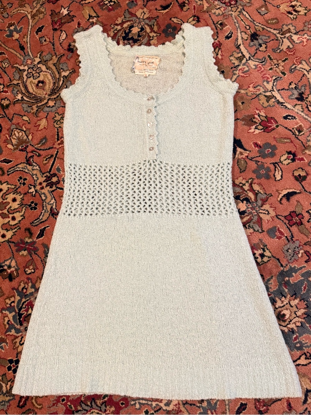 Vintage 60’s Mint colored Knit Sleeveless Mini Dress